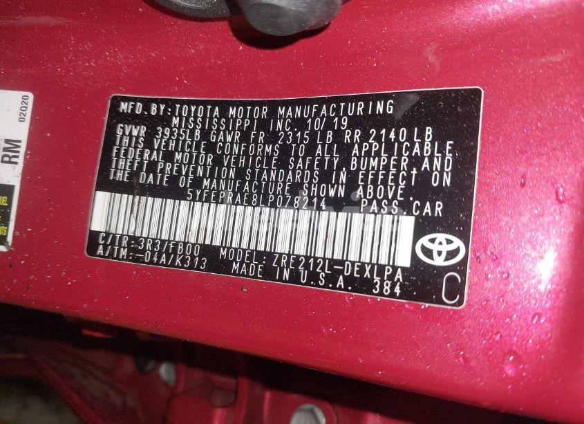 Photo 9 of 2020 Toyota Corolla LE (VIN 5YFEPRAE8LP078214)