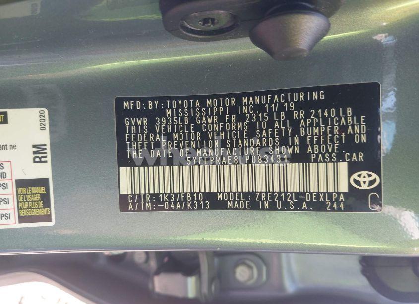 Photo 9 of 2020 Toyota Corolla LE (VIN 5YFEPRAE8LP083431)