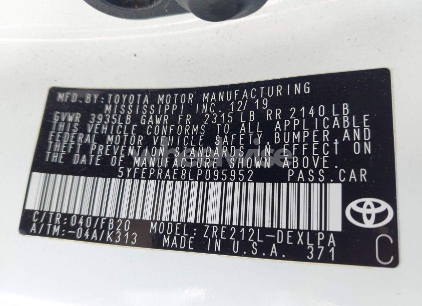 Photo 9 of 2020 Toyota Corolla LE (VIN 5YFEPRAE8LP095952)