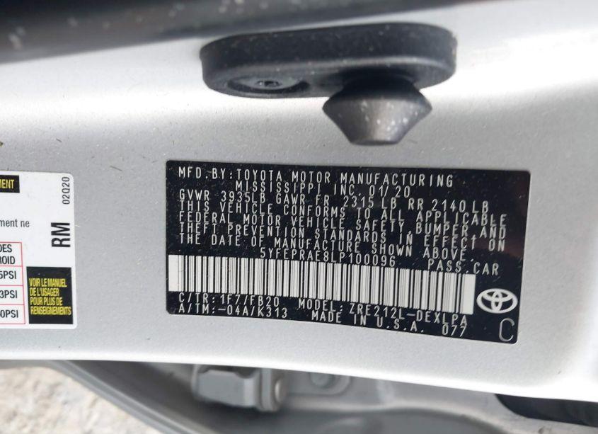 Photo 9 of 2020 Toyota Corolla LE (VIN 5YFEPRAE8LP100096)