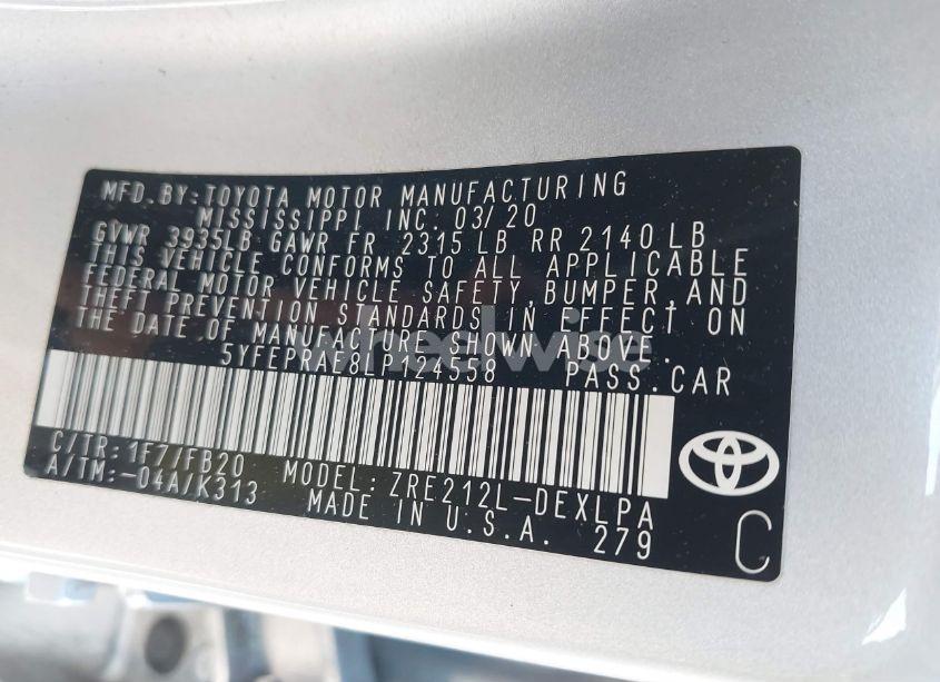 Photo 9 of 2020 Toyota Corolla LE (VIN 5YFEPRAE8LP124558)