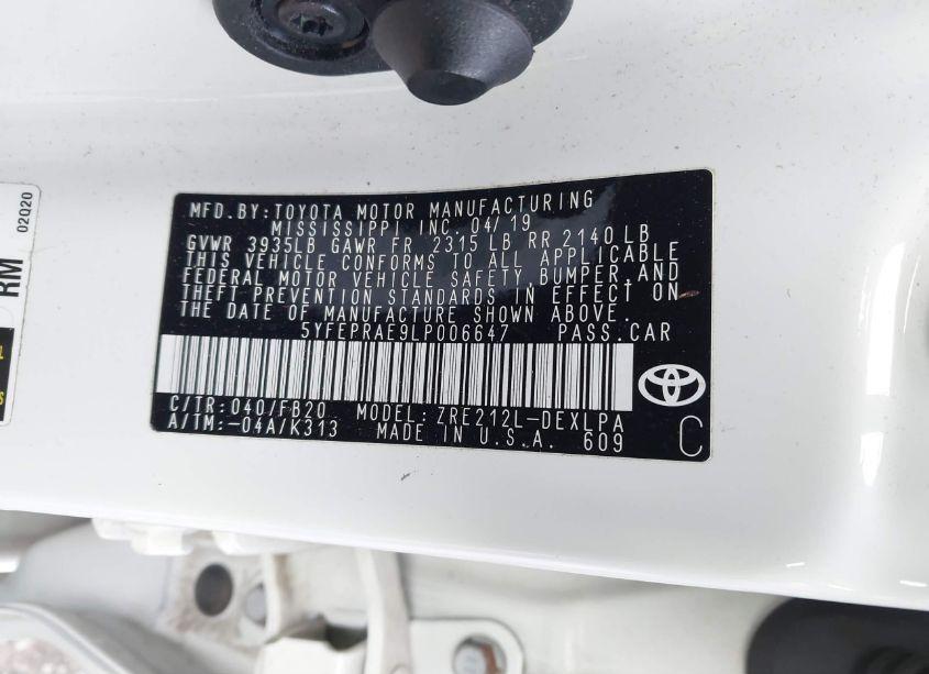 Photo 9 of 2020 Toyota Corolla LE (VIN 5YFEPRAE9LP006647)