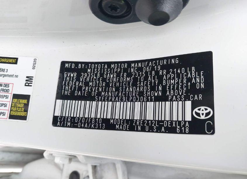 Photo 9 of 2020 Toyota Corolla LE (VIN 5YFEPRAE9LP030611)