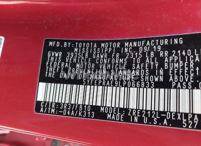 Photo 9 of 2020 Toyota Corolla LE (VIN 5YFEPRAE9LP066833)