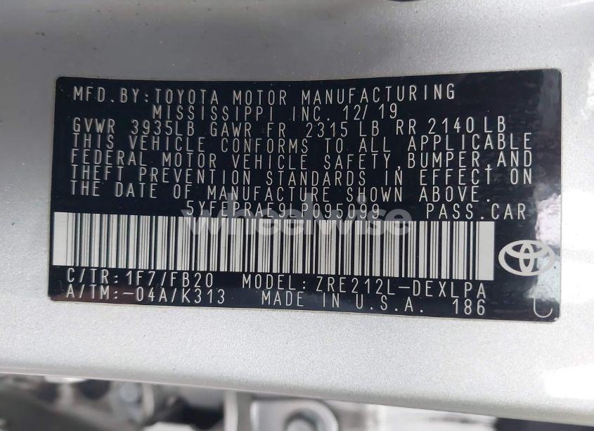 Photo 9 of 2020 Toyota Corolla LE (VIN 5YFEPRAE9LP095099)