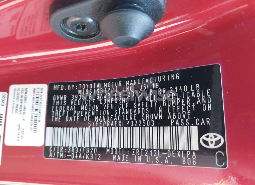 Photo 9 of 2020 Toyota Corolla LE (VIN 5YFEPRAEXLP022503)