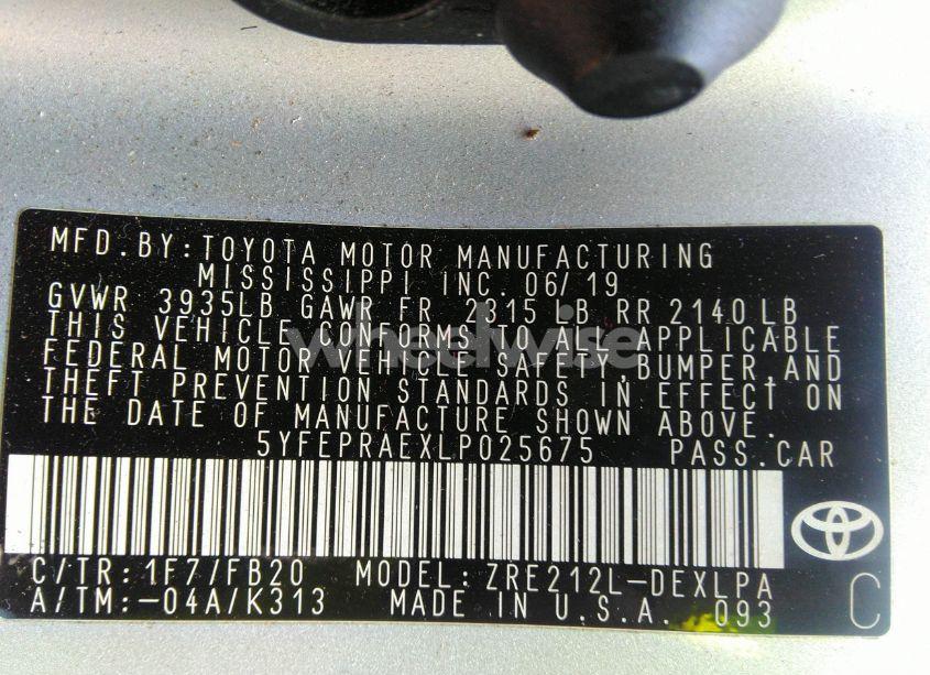 Photo 9 of 2020 Toyota Corolla LE (VIN 5YFEPRAEXLP025675)