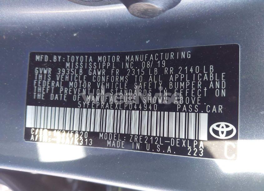 Photo 9 of 2020 Toyota Corolla LE (VIN 5YFEPRAEXLP044940)