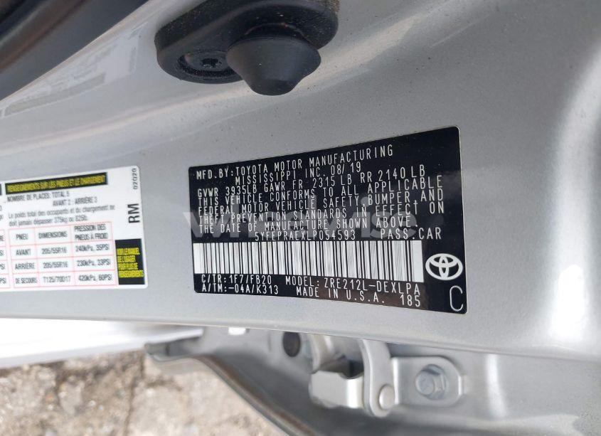 Photo 9 of 2020 Toyota Corolla LE (VIN 5YFEPRAEXLP054593)