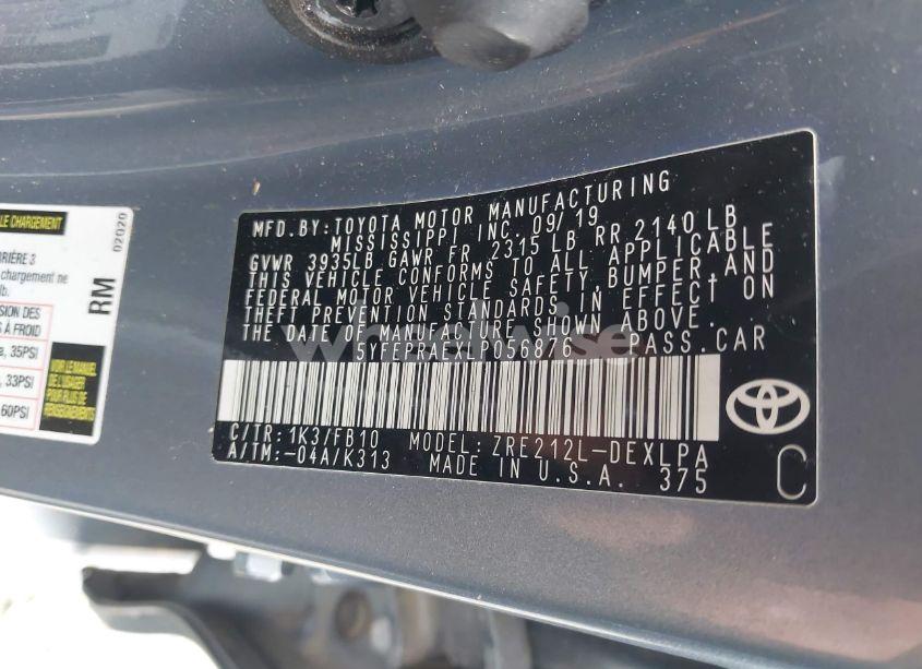Photo 9 of 2020 Toyota Corolla LE (VIN 5YFEPRAEXLP056876)