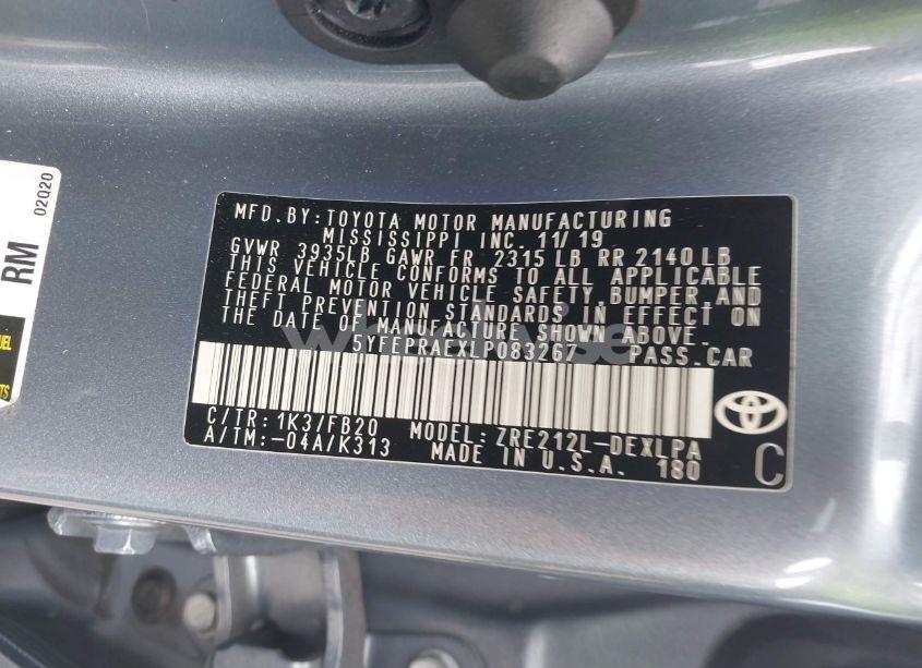 Photo 9 of 2020 Toyota Corolla LE (VIN 5YFEPRAEXLP083267)