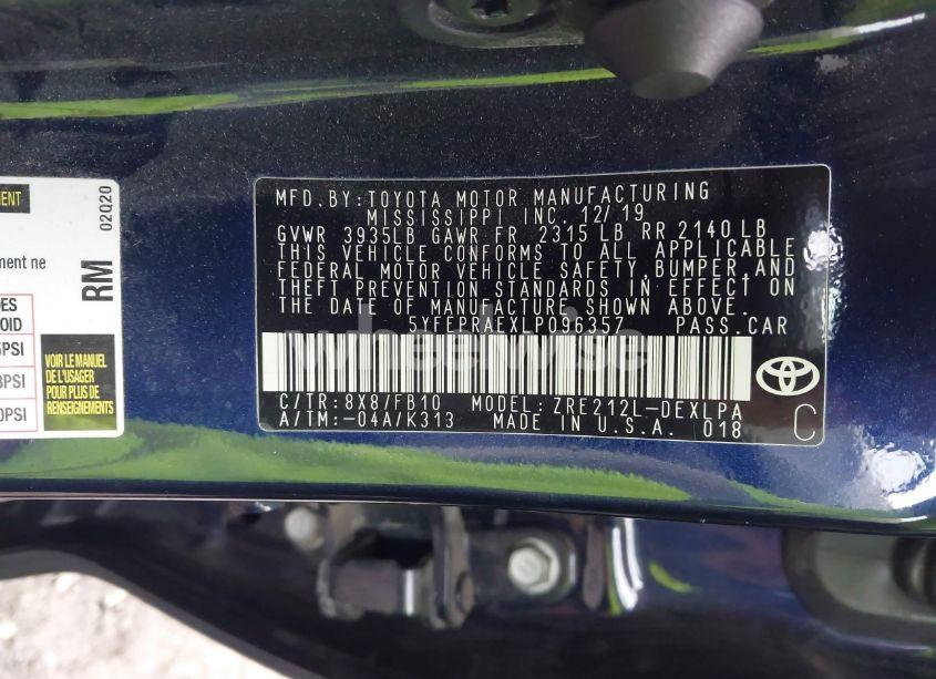 Photo 9 of 2020 Toyota Corolla LE (VIN 5YFEPRAEXLP096357)