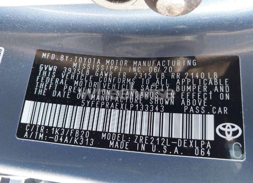 Photo 9 of 2020 Toyota Corolla LE (VIN 5YFEPRAEXLP133343)