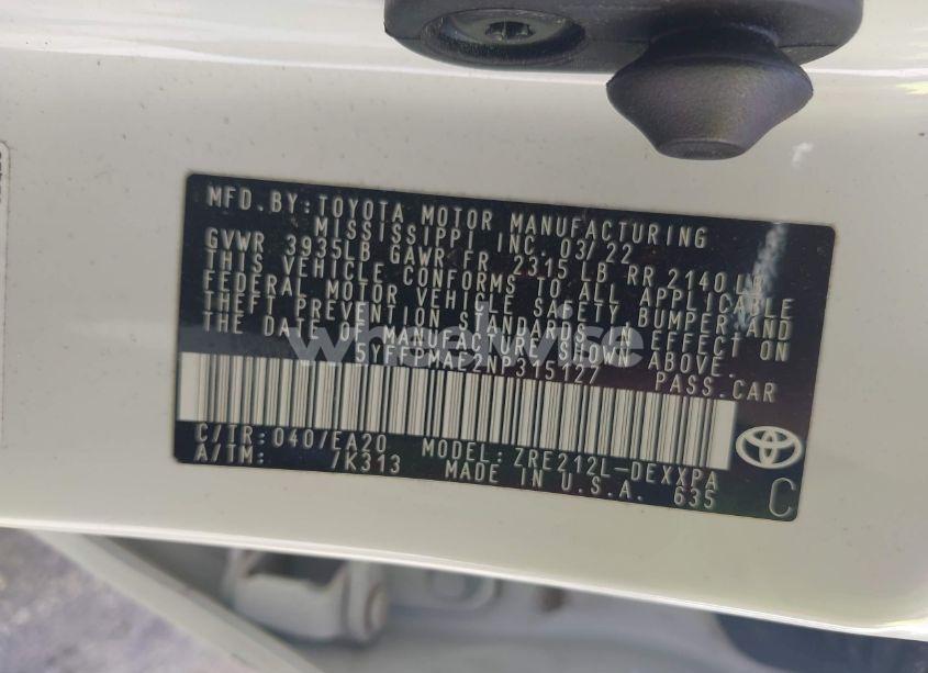 Photo 9 of 2022 Toyota Corolla XLE (VIN 5YFFPMAE2NP315127)