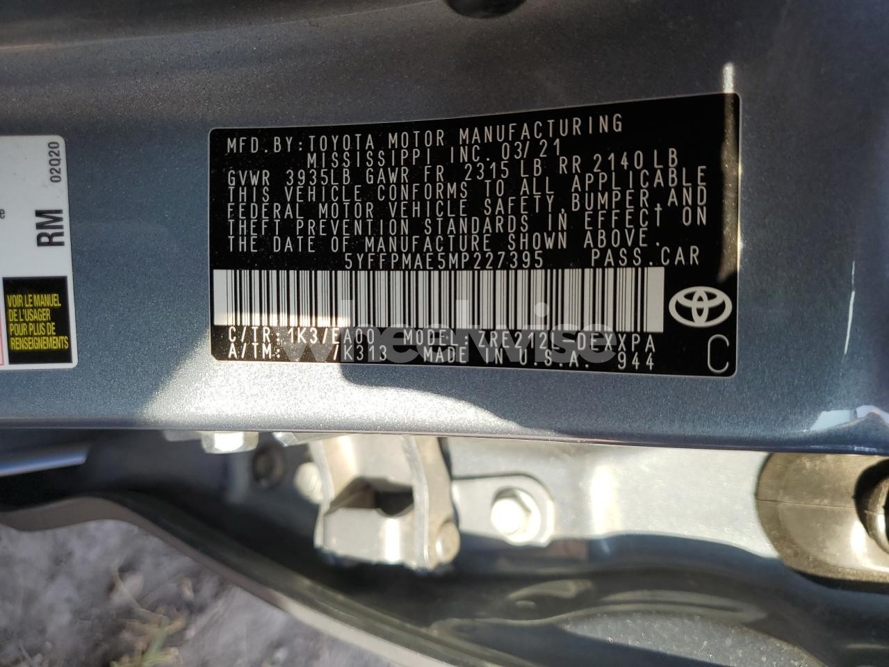 Photo 12 of 2021 TOYOTA COROLLA XLE (VIN 5YFFPMAE5MP227395)