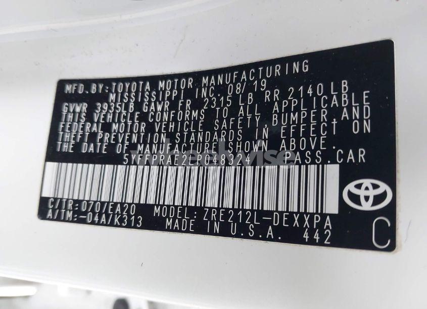 Photo 9 of 2020 Toyota Corolla XLE (VIN 5YFFPRAE2LP048324)