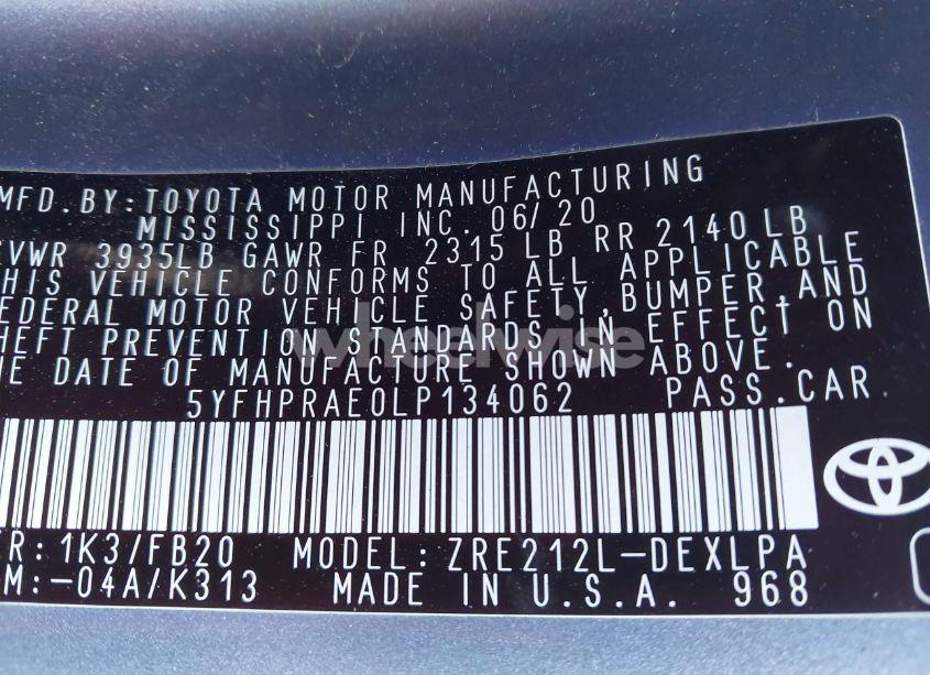 Photo 9 of 2020 Toyota Corolla LE (VIN 5YFHPRAE0LP134062)