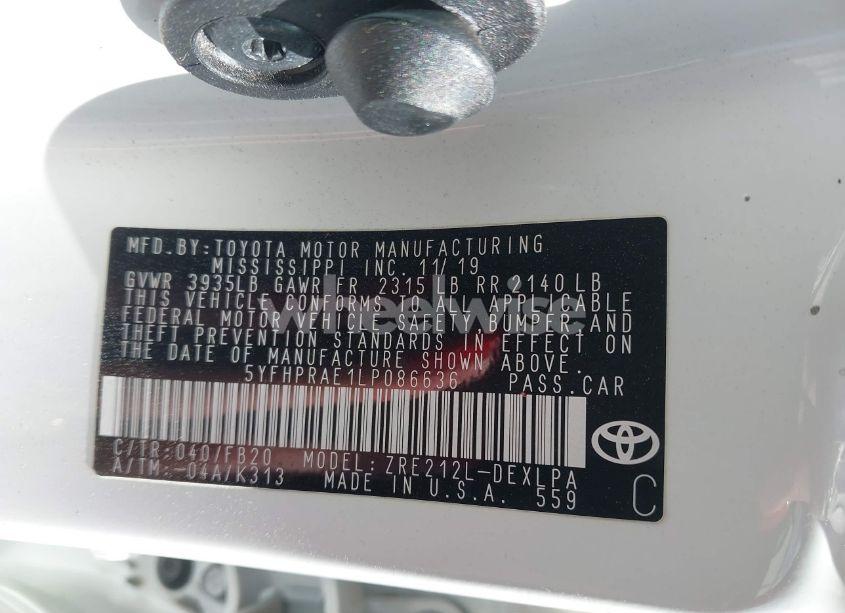 Photo 9 of 2020 Toyota Corolla LE (VIN 5YFHPRAE1LP086636)