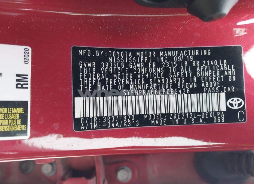 Photo 9 of 2020 Toyota Corolla LE (VIN 5YFHPRAE6LP065426)