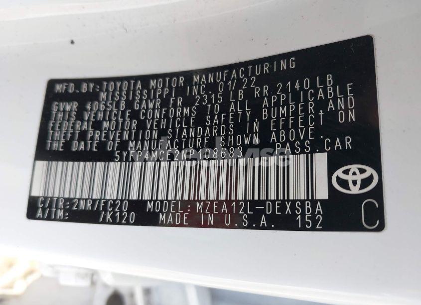 Photo 9 of 2022 Toyota Corolla SE (VIN 5YFP4MCE2NP108683)