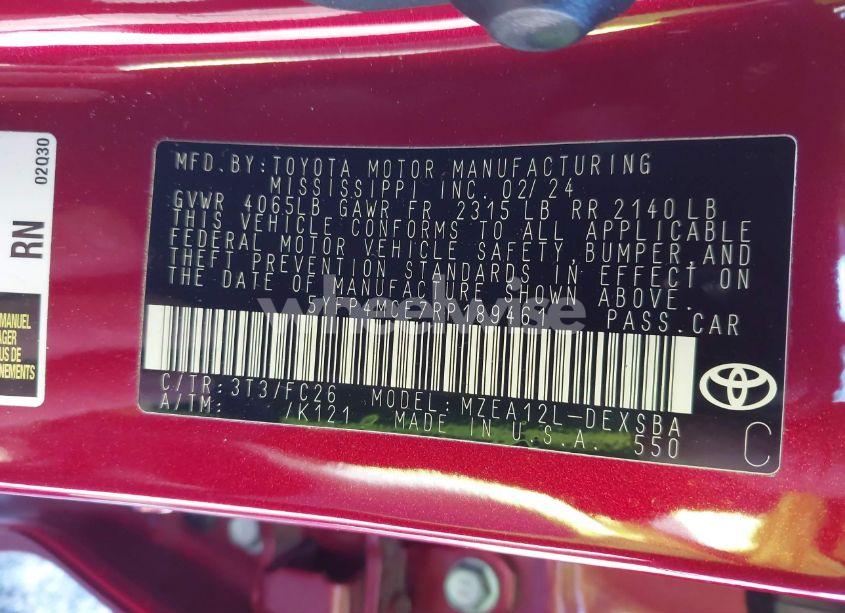 Photo 9 of 2024 Toyota Corolla SE (VIN 5YFP4MCE7RP189461)