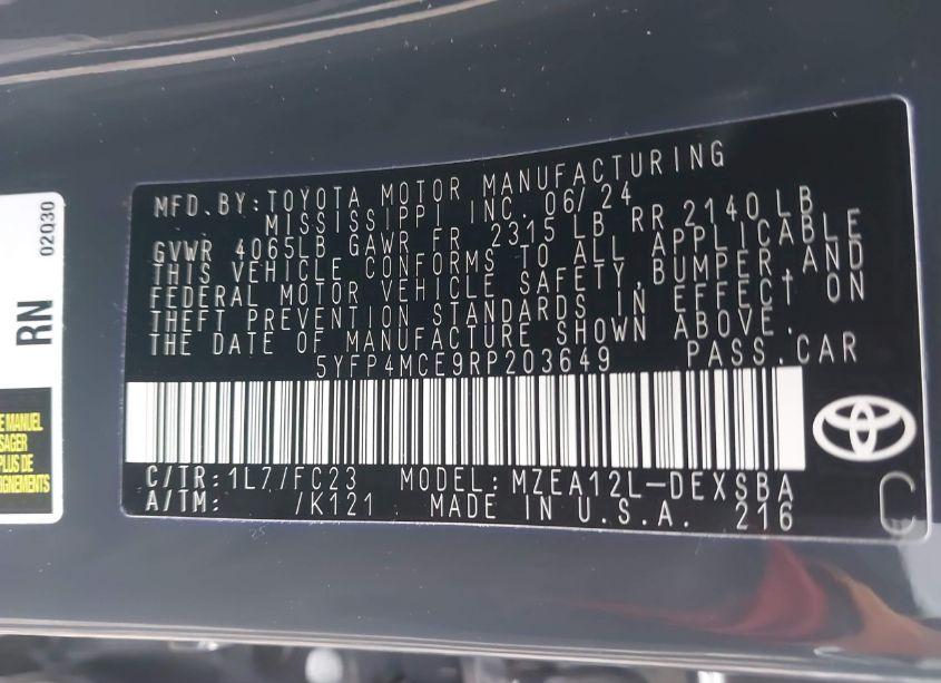 Photo 9 of 2024 Toyota Corolla SE (VIN 5YFP4MCE9RP203649)