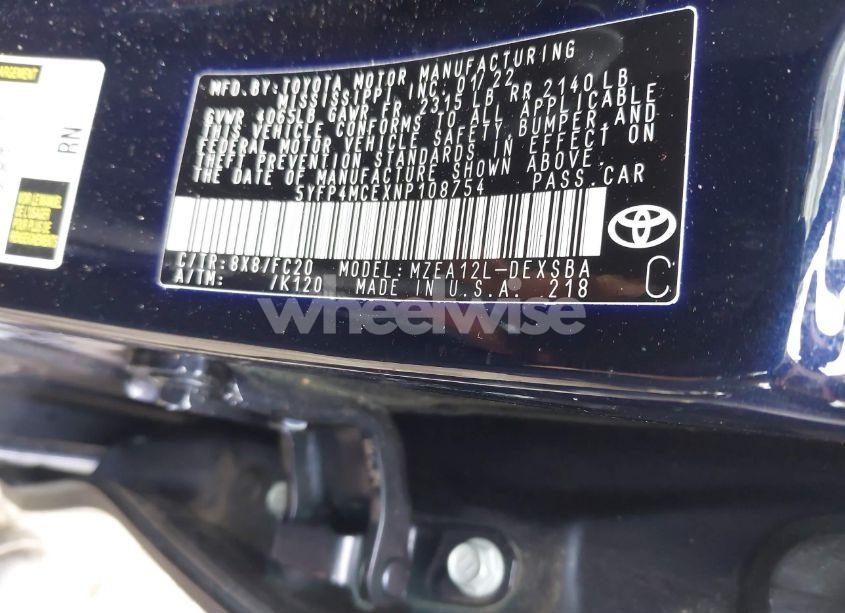 Photo 9 of 2022 Toyota Corolla SE (VIN 5YFP4MCEXNP108754)