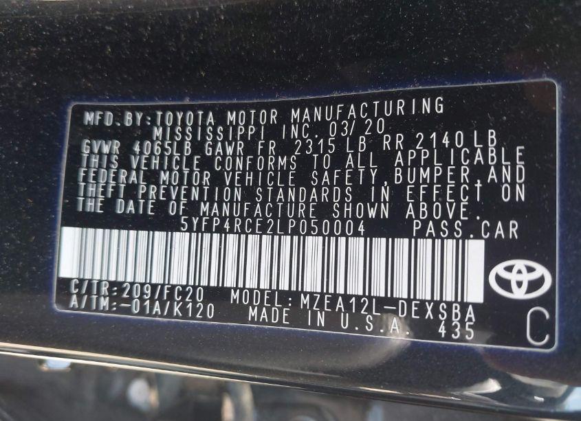 Photo 9 of 2020 Toyota Corolla SE (VIN 5YFP4RCE2LP050004)