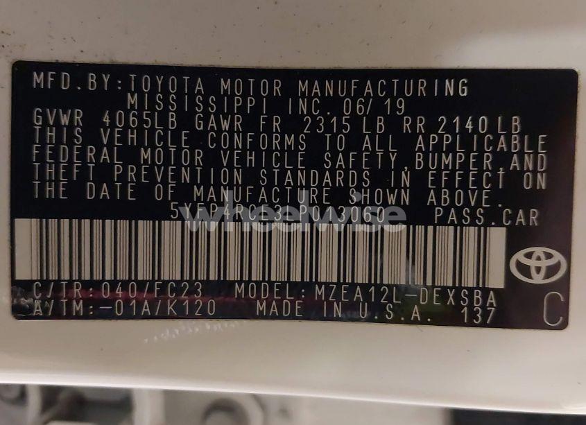 Photo 9 of 2020 Toyota Corolla SE (VIN 5YFP4RCE3LP013060)