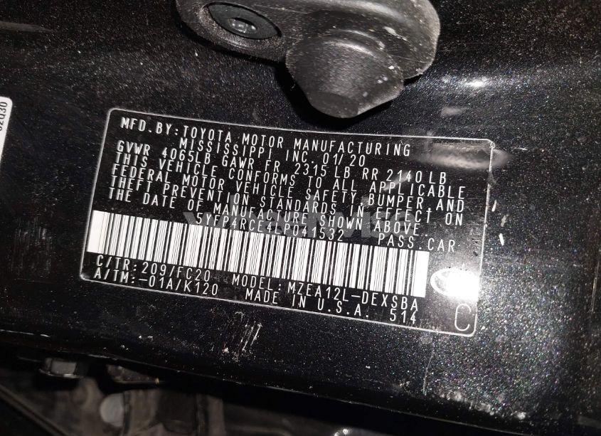 Photo 9 of 2020 Toyota Corolla SE (VIN 5YFP4RCE4LP041532)