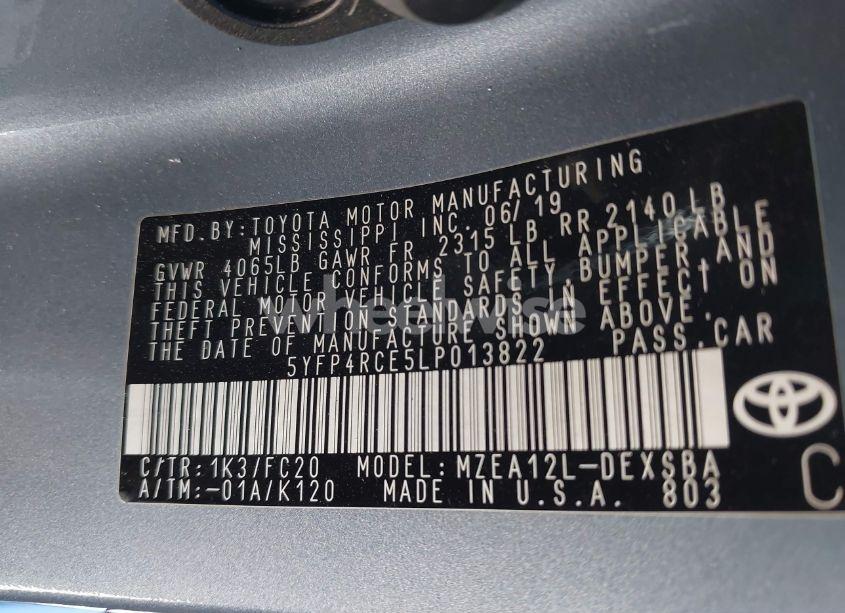 Photo 9 of 2020 Toyota Corolla SE (VIN 5YFP4RCE5LP013822)