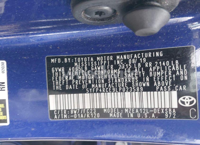 Photo 9 of 2020 Toyota Corolla SE (VIN 5YFP4RCE9LP023589)