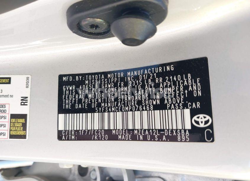 Photo 9 of 2021 Toyota Corolla SE NIGHTSHADE EDITION (VIN 5YFS4MCE0MP076468)