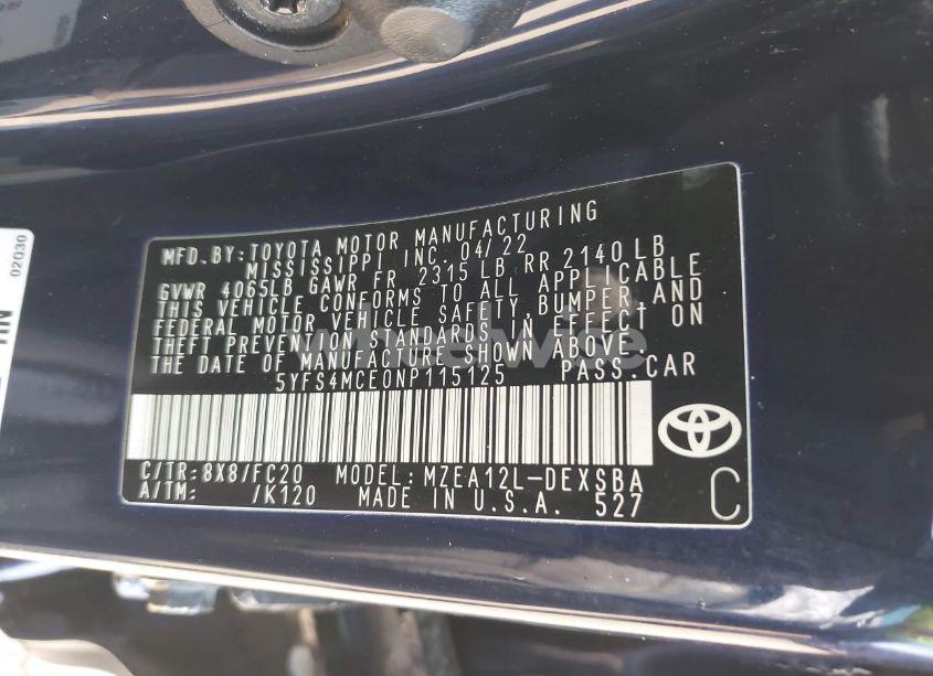 Photo 9 of 2022 Toyota Corolla SE (VIN 5YFS4MCE0NP115125)