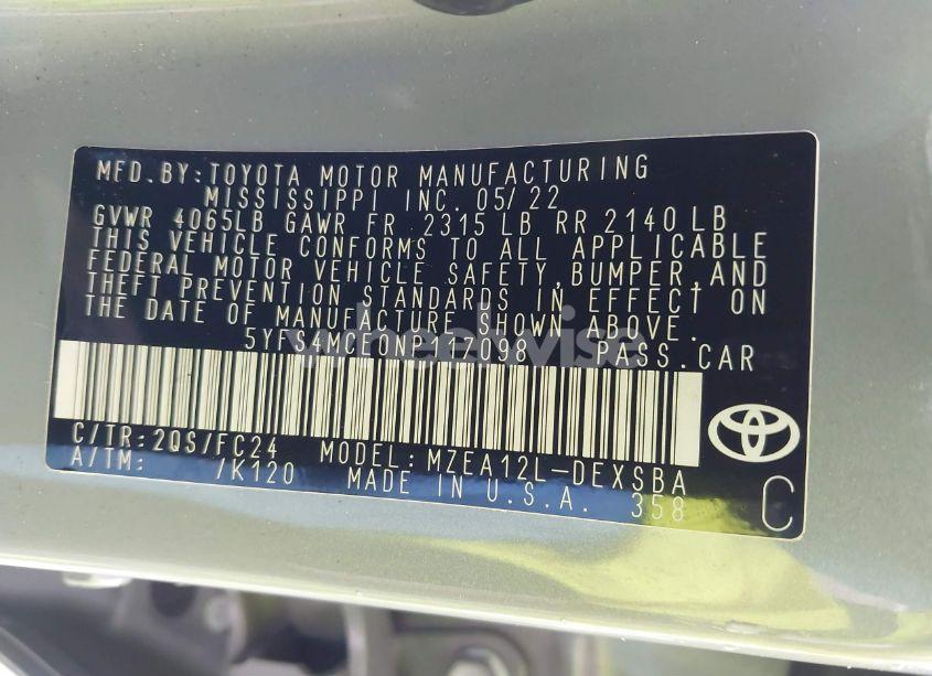 Photo 9 of 2022 Toyota Corolla SE APEX EDITION (VIN 5YFS4MCE0NP117098)