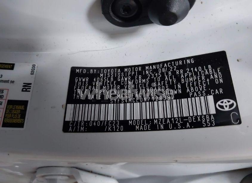 Photo 9 of 2022 Toyota Corolla SE (VIN 5YFS4MCE0NP128392)