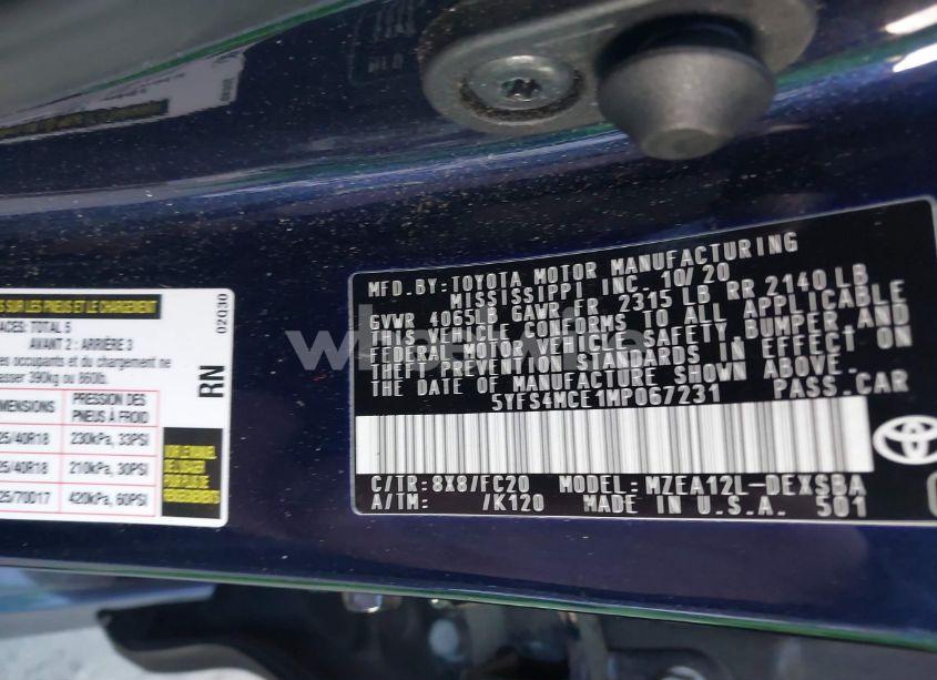 Photo 9 of 2021 Toyota Corolla SE (VIN 5YFS4MCE1MP067231)