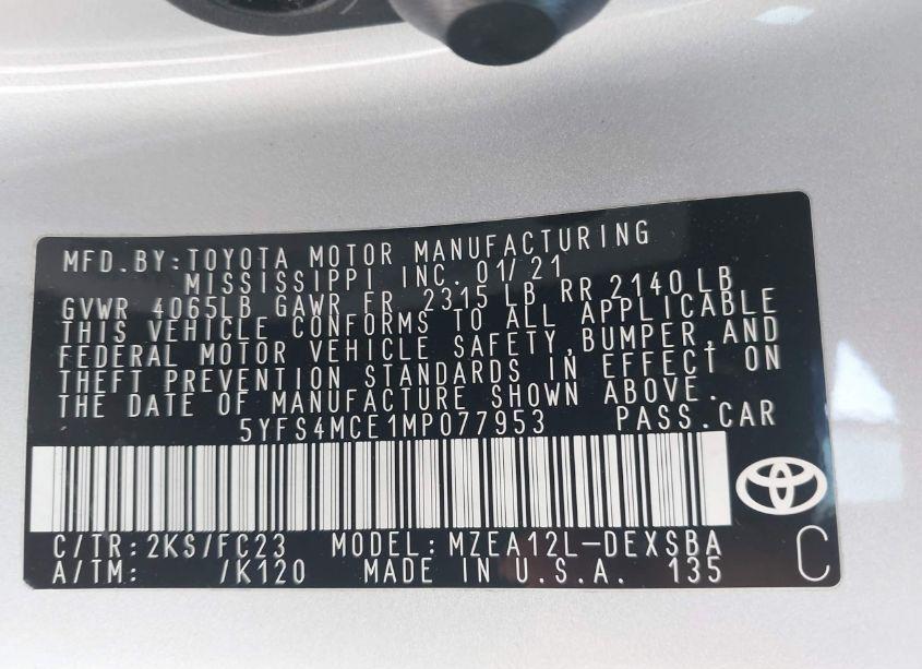 Photo 9 of 2021 Toyota Corolla SE (VIN 5YFS4MCE1MP077953)