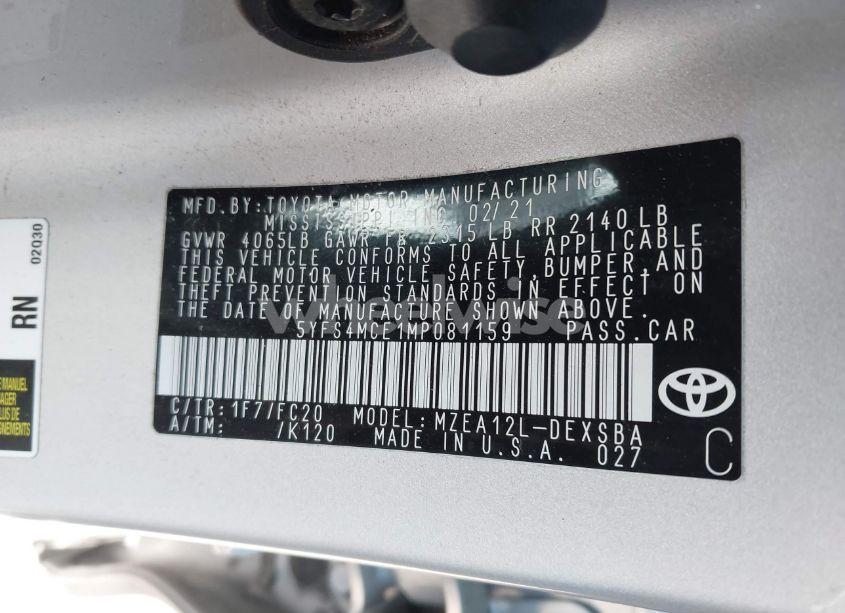 Photo 9 of 2021 Toyota Corolla SE NIGHTSHADE EDITION (VIN 5YFS4MCE1MP081159)