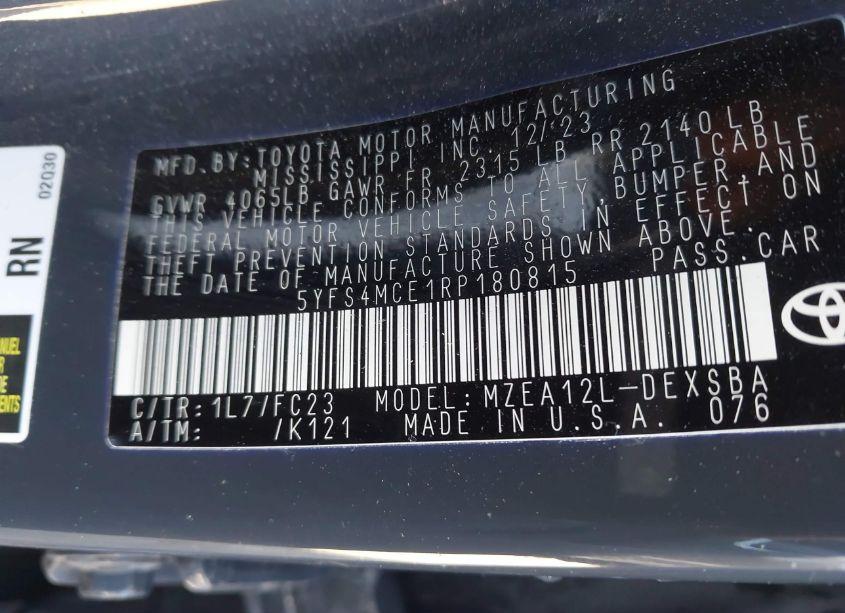 Photo 9 of 2024 Toyota Corolla SE (VIN 5YFS4MCE1RP180815)