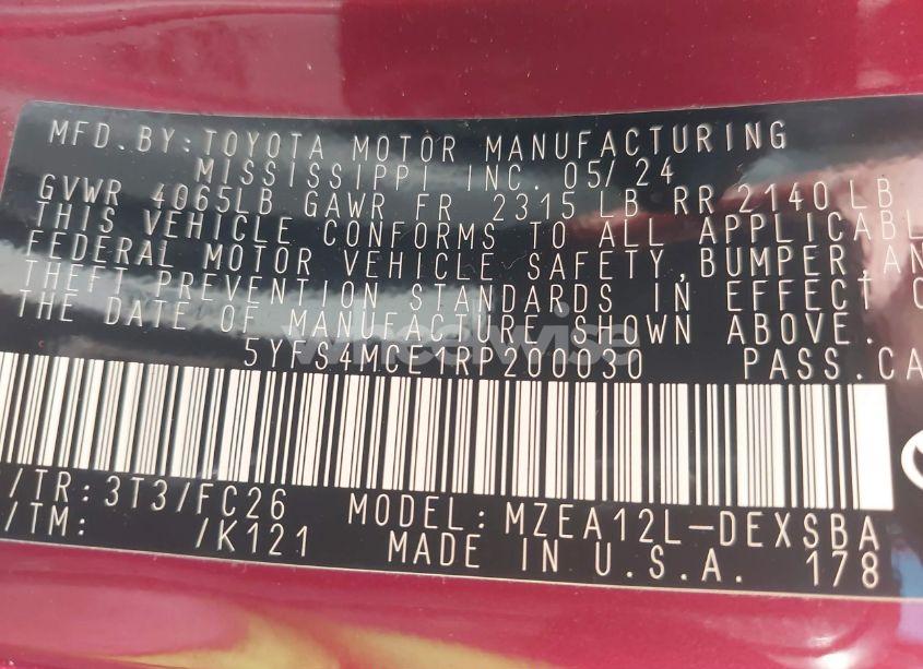 Photo 9 of 2024 Toyota Corolla SE (VIN 5YFS4MCE1RP200030)