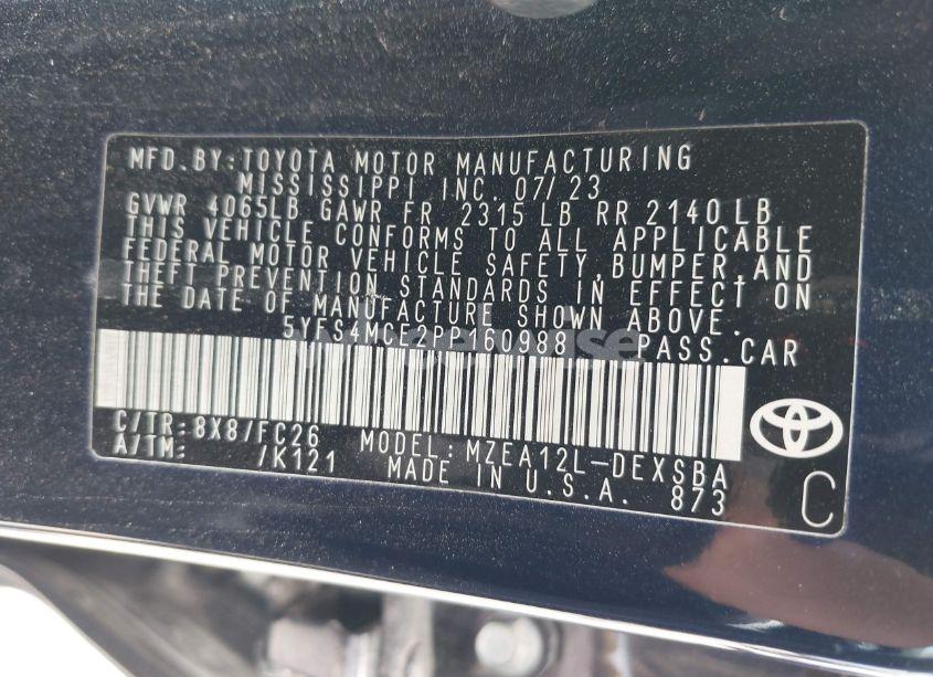 Photo 9 of 2023 Toyota Corolla SE (VIN 5YFS4MCE2PP160988)