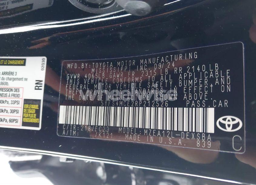 Photo 9 of 2024 Toyota Corolla SE (VIN 5YFS4MCE2RP212526)