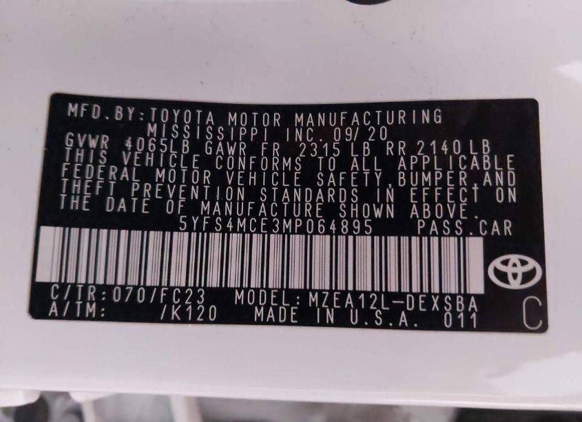 Photo 9 of 2021 Toyota Corolla SE (VIN 5YFS4MCE3MP064895)