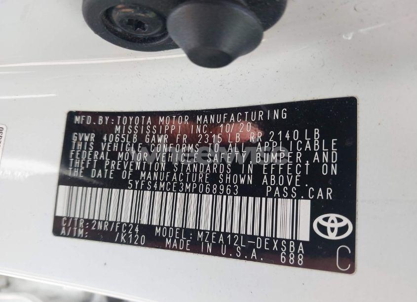 Photo 9 of 2021 Toyota Corolla SE (VIN 5YFS4MCE3MP068963)