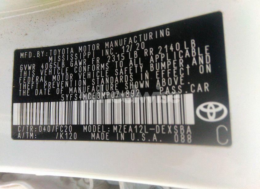 Photo 9 of 2021 Toyota Corolla SE NIGHTSHADE EDITION (VIN 5YFS4MCE3MP074892)