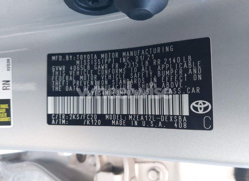 Photo 9 of 2021 Toyota Corolla SE (VIN 5YFS4MCE3MP079235)