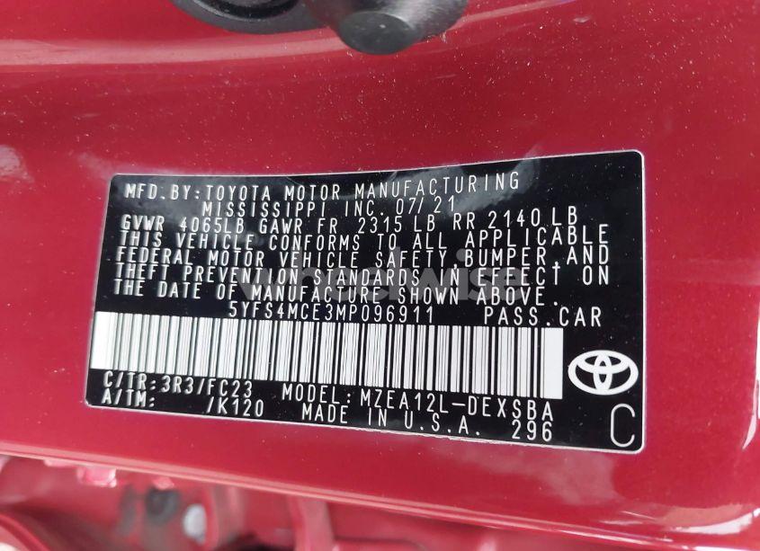 Photo 9 of 2021 Toyota Corolla SE (VIN 5YFS4MCE3MP096911)