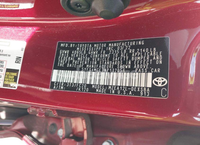 Photo 9 of 2022 Toyota Corolla SE NIGHTSHADE EDITION (VIN 5YFS4MCE3NP112056)