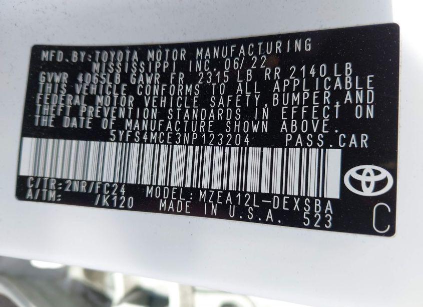 Photo 9 of 2022 Toyota Corolla SE APEX EDITION (VIN 5YFS4MCE3NP123204)